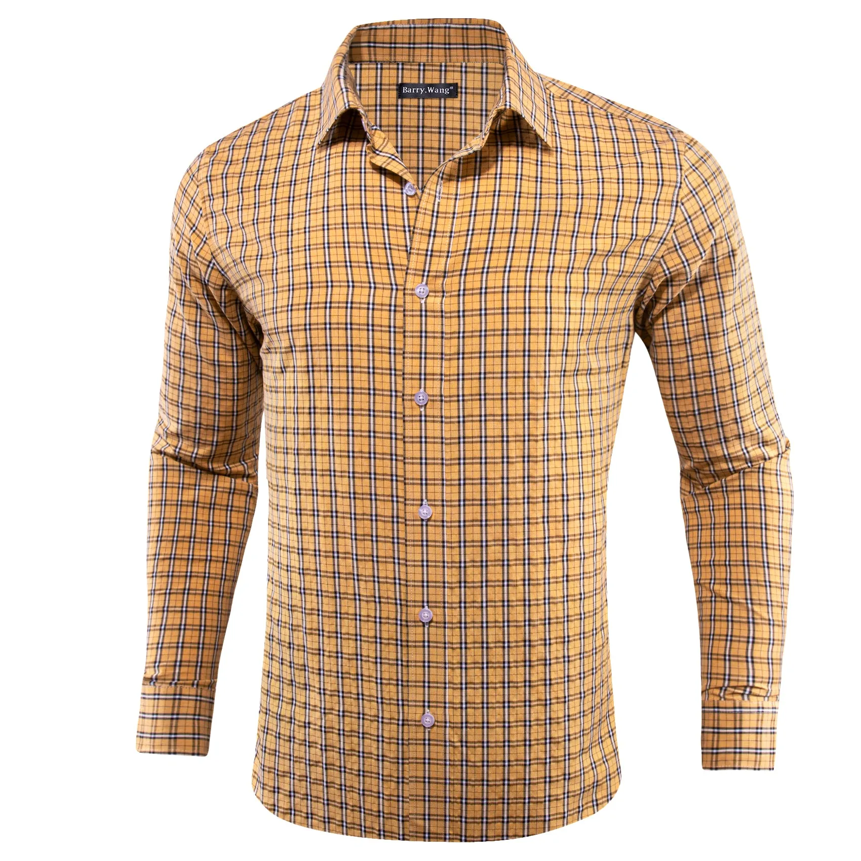 Yellow Black Small Plaid Men's Long Sleeve Work Shirt