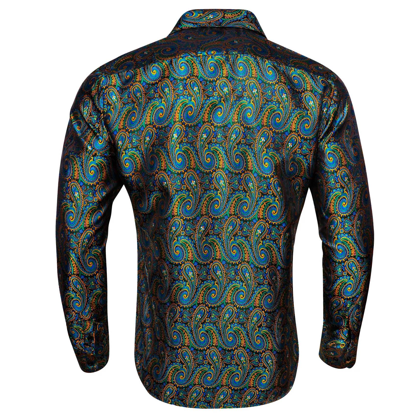 Yellow Green Paisley Silk Men's Long Sleeve Shirt