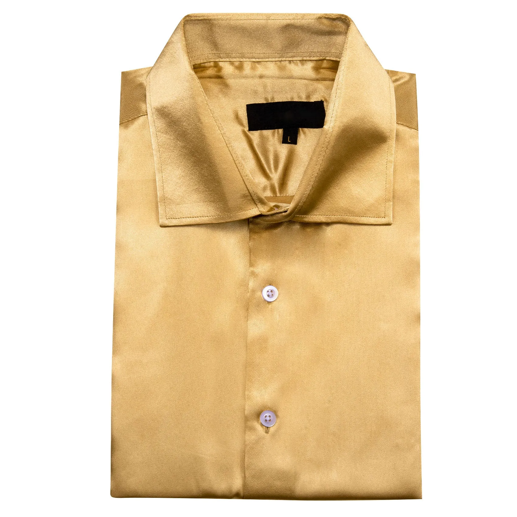 Yellow Satin Solid Silk Men's Short Sleeve Shirt