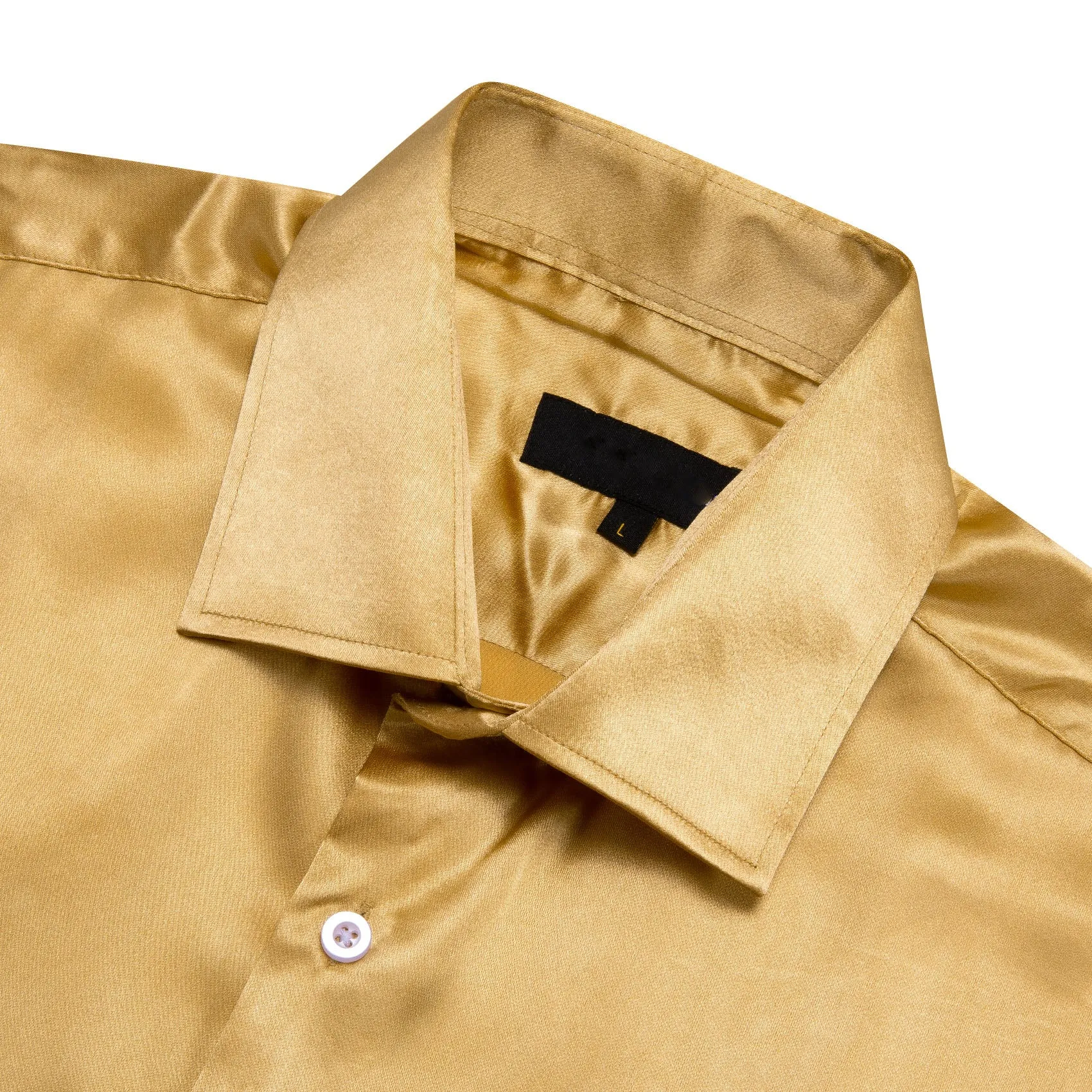 Yellow Satin Solid Silk Men's Short Sleeve Shirt