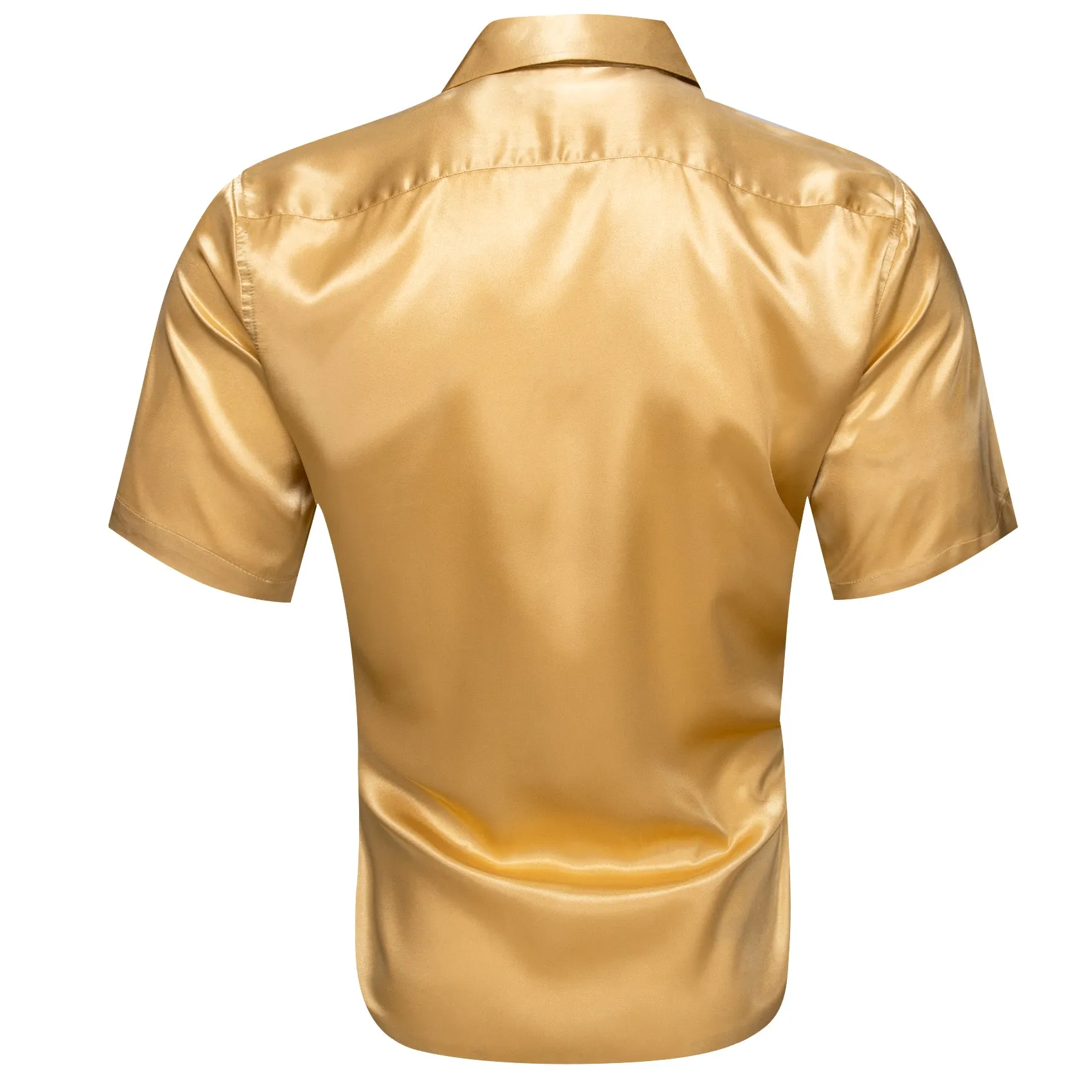 Yellow Satin Solid Silk Men's Short Sleeve Shirt