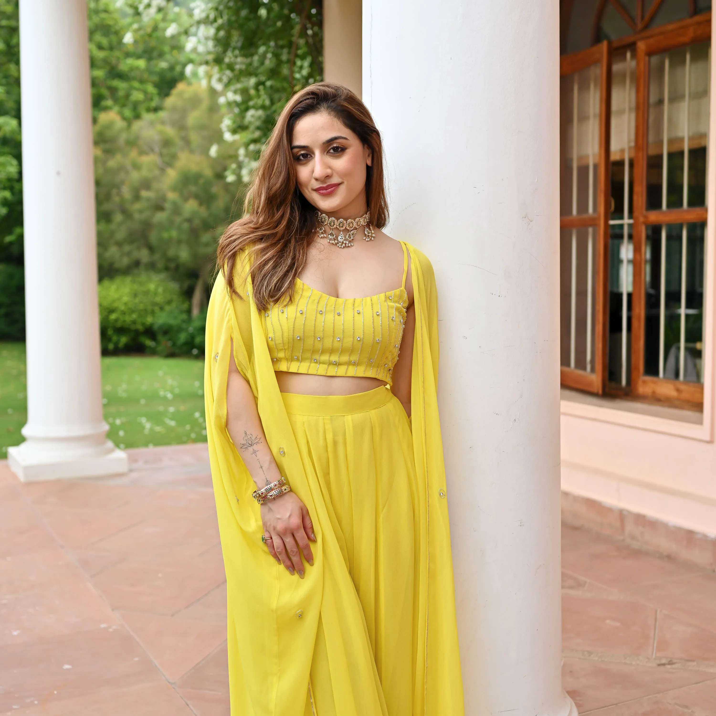 Yellow Timeless Georgette Cape Pants Set