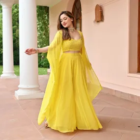 Yellow Timeless Georgette Cape Pants Set