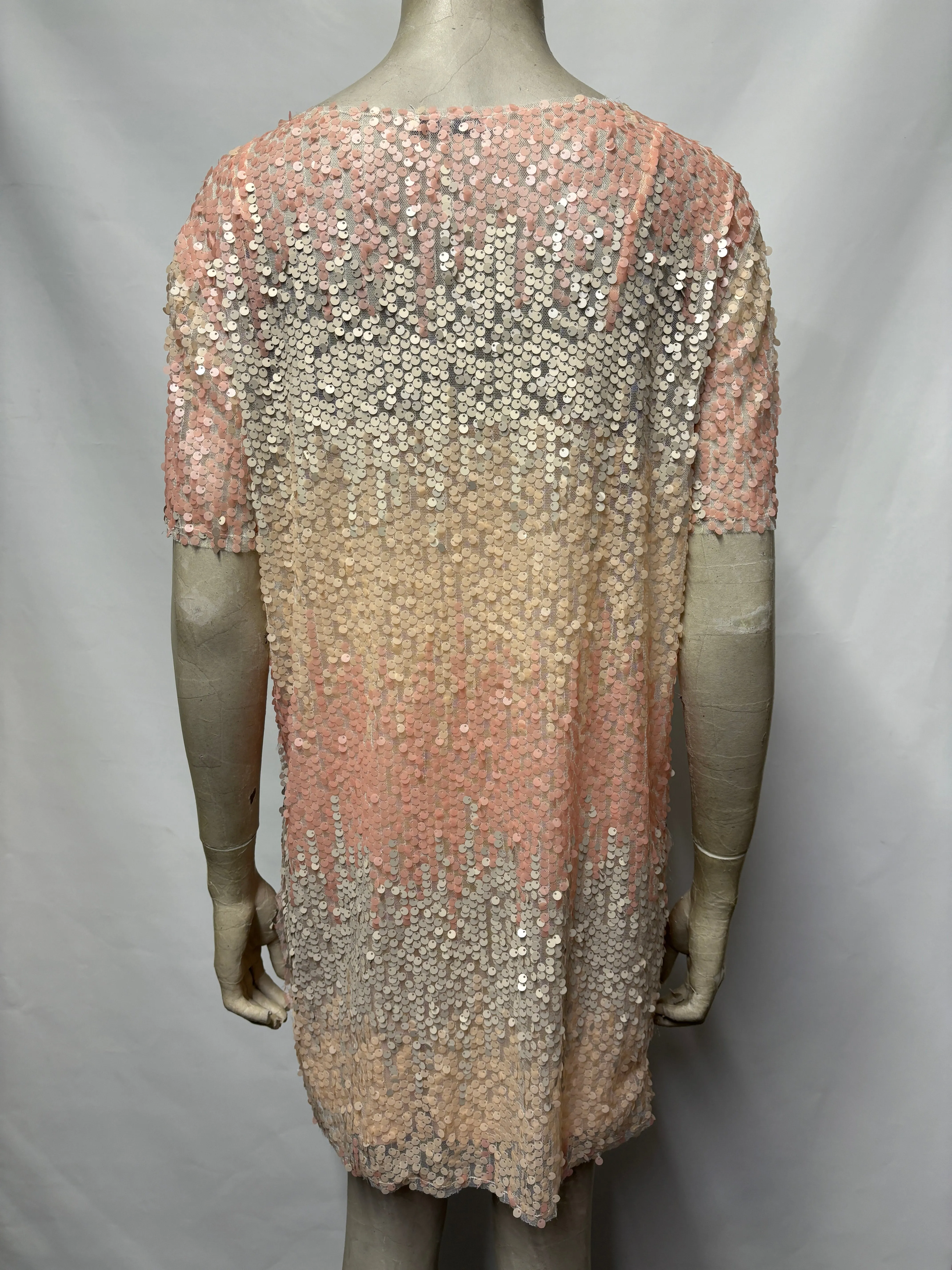 Zara Pink Sequin Mesh Tunic Dress Medium