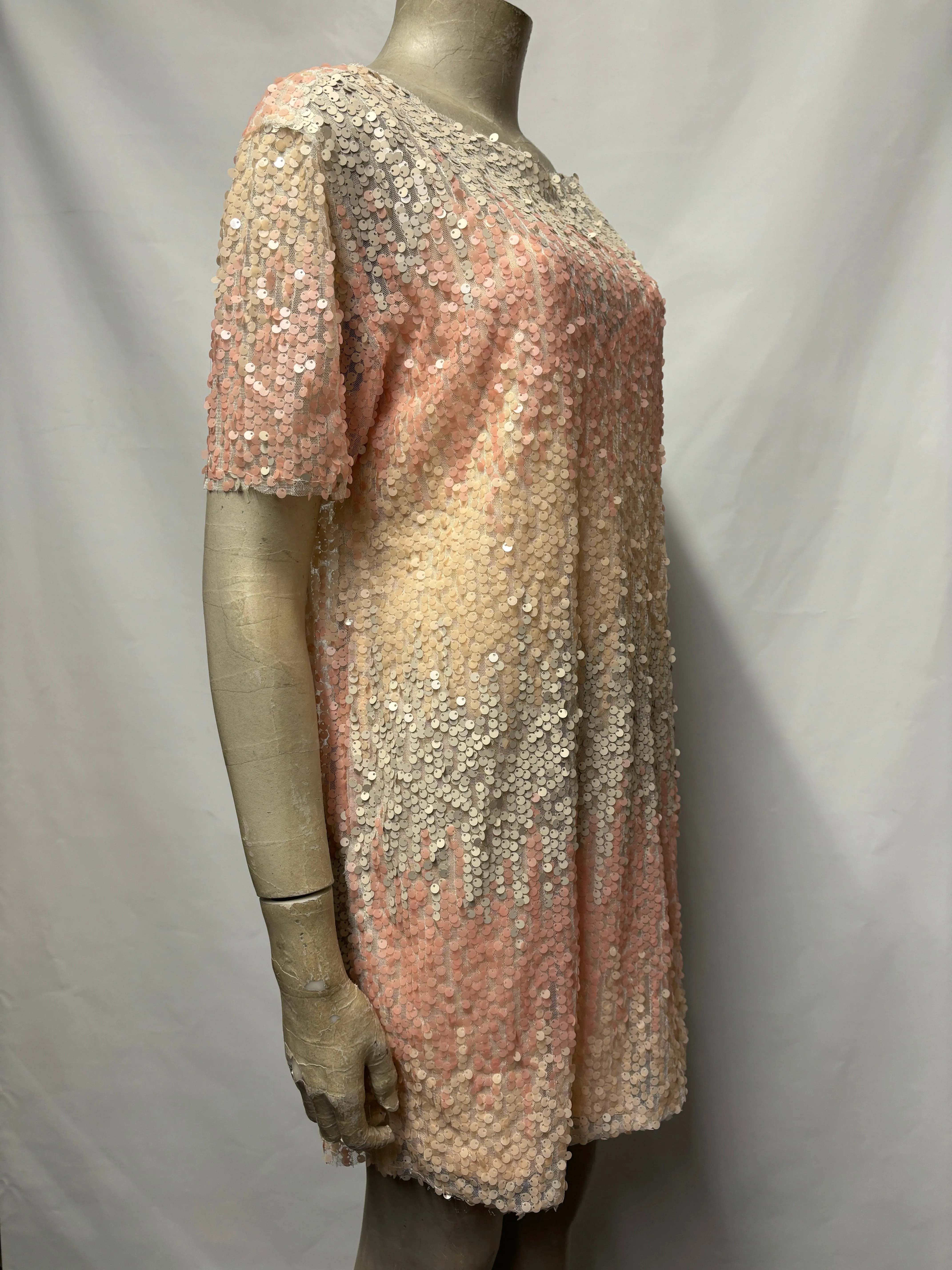 Zara Pink Sequin Mesh Tunic Dress Medium