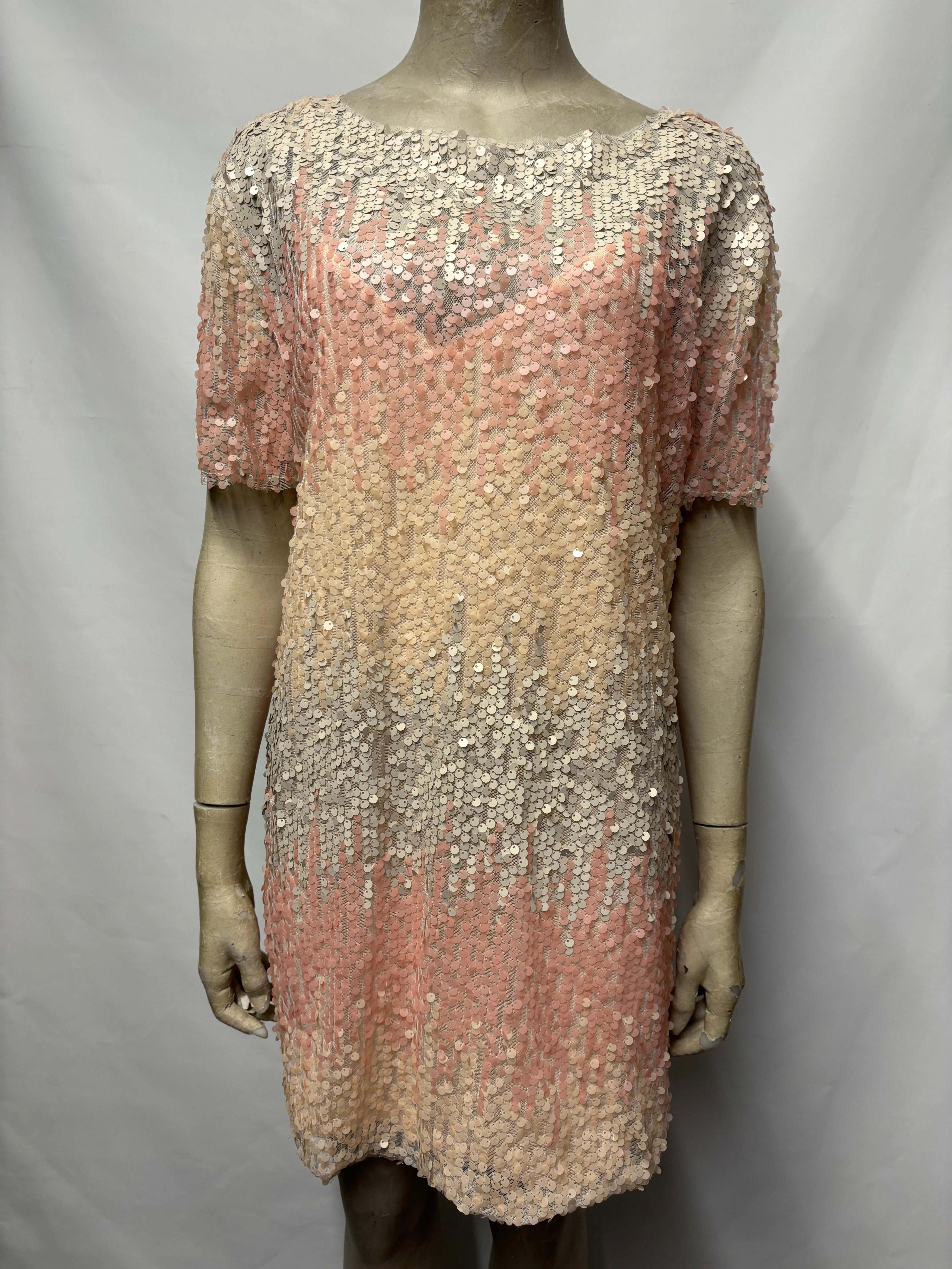 Zara Pink Sequin Mesh Tunic Dress Medium