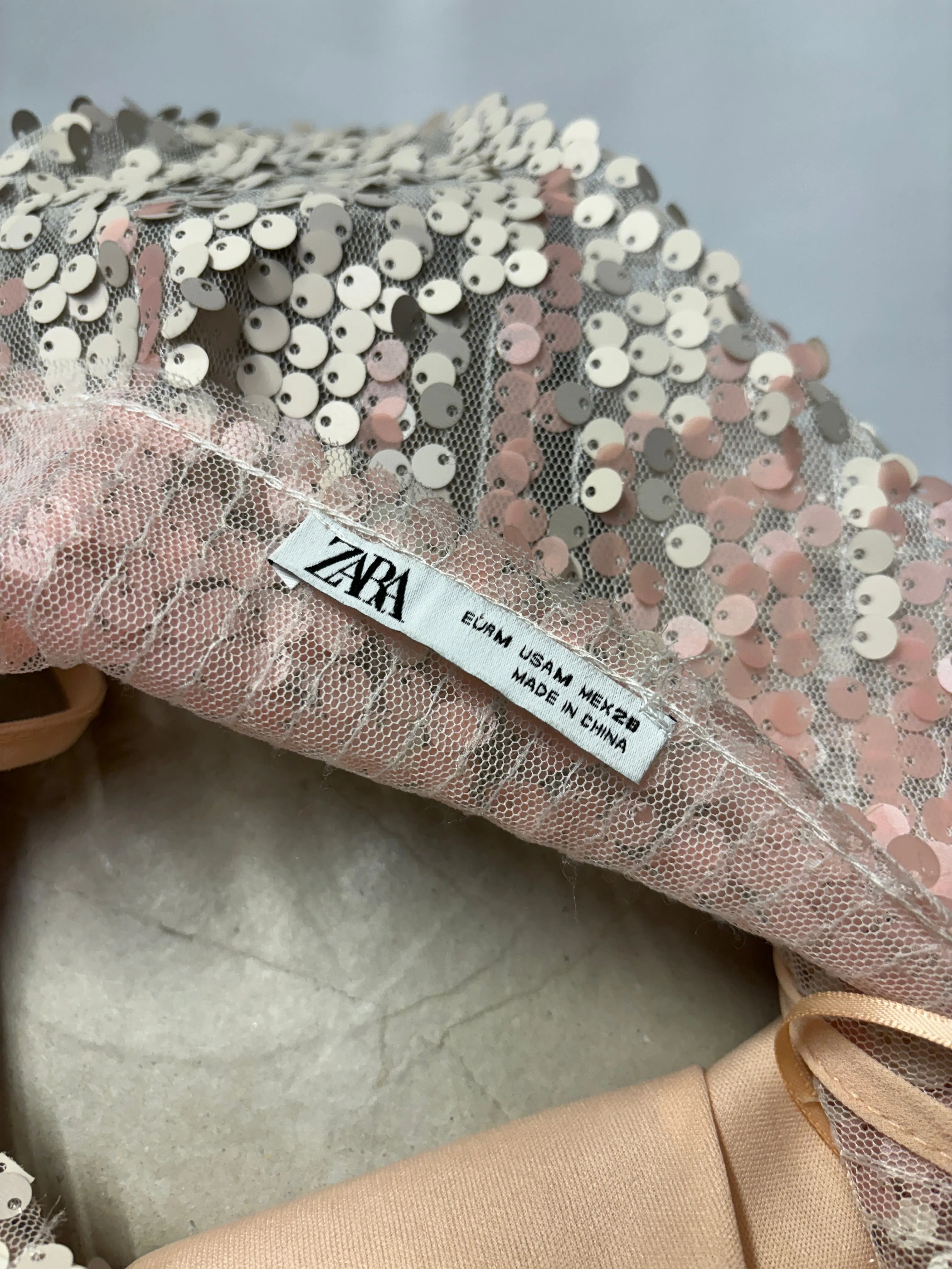 Zara Pink Sequin Mesh Tunic Dress Medium